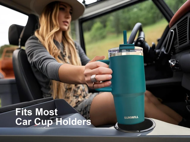 Alt view image 6 of 7 - Coffee Tumbler with Handle, 20 oz Travel Mug with Lid and Straw Insulated, Stainless Steel Cup Leak Proof for Travel & Outdoor, Cupholder Friendly, Powder Coated Deep Teal