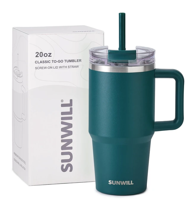Alt view image 7 of 7 - Coffee Tumbler with Handle, 20 oz Travel Mug with Lid and Straw Insulated, Stainless Steel Cup Leak Proof for Travel & Outdoor, Cupholder Friendly, Powder Coated Deep Teal