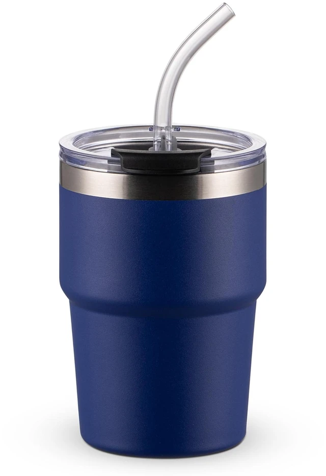 Main image of 16oz Iced Coffee Cup With Lids, Water Bottle With Straw, Double Layer Vacuum Stainless Steel Insulated Tumbler, Stackable, Cup holder compatibility,Reusable Travel Mug, Blue