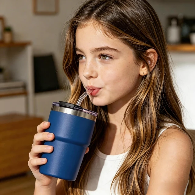 Alt view image 2 of 7 - 16oz Iced Coffee Cup With Lids, Water Bottle With Straw, Double Layer Vacuum Stainless Steel Insulated Tumbler, Stackable, Cup holder compatibility,Reusable Travel Mug, Blue