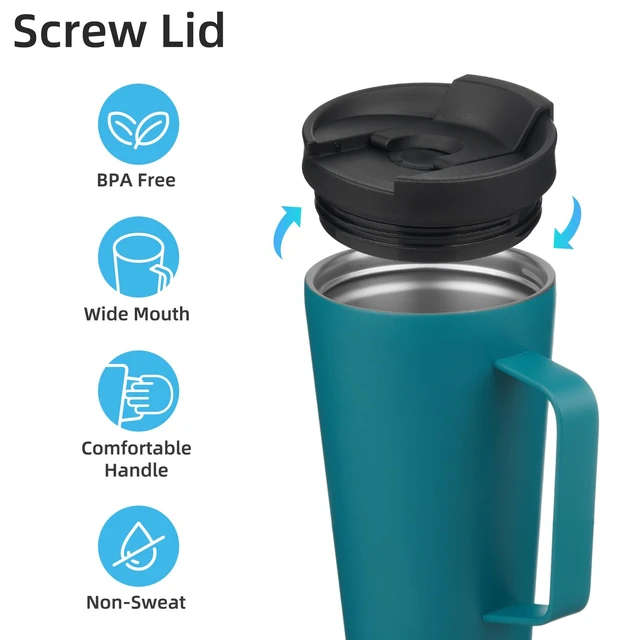 Alt view image 3 of 7 - 18 oz Insulated Tumbler with Handle & Straw, Stainless Steel Mug | Blue; BPA-free, leak-proof reusable bottle for coffee, iced drinks, office, travel, outdoor use & daily hydration