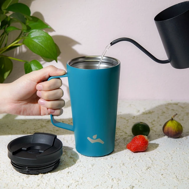 Alt view image 5 of 7 - 18 oz Insulated Tumbler with Handle & Straw, Stainless Steel Mug | Blue; BPA-free, leak-proof reusable bottle for coffee, iced drinks, office, travel, outdoor use & daily hydration