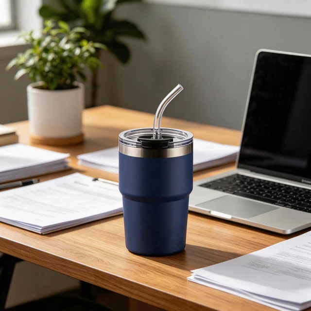 Alt view image 4 of 7 - 16oz Iced Coffee Cup With Lids, Water Bottle With Straw, Double Layer Vacuum Stainless Steel Insulated Tumbler, Stackable, Cup holder compatibility,Reusable Travel Mug, Blue
