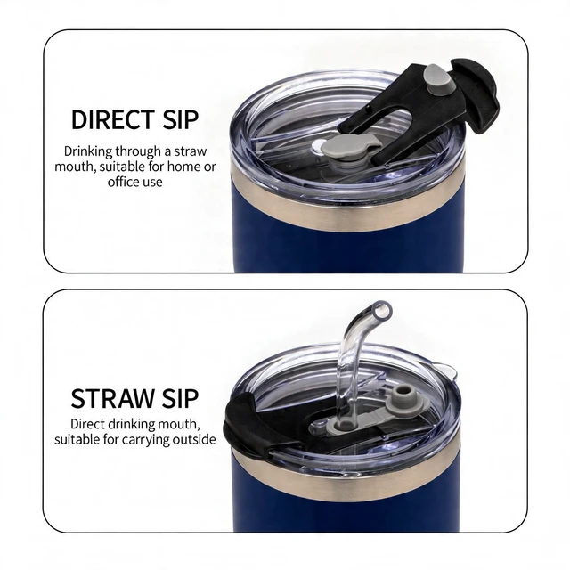 Alt view image 5 of 7 - 16oz Iced Coffee Cup With Lids, Water Bottle With Straw, Double Layer Vacuum Stainless Steel Insulated Tumbler, Stackable, Cup holder compatibility,Reusable Travel Mug, Blue