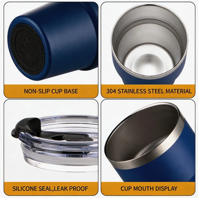 Alt view image 6 of 7 - 16oz Iced Coffee Cup With Lids, Water Bottle With Straw, Double Layer Vacuum Stainless Steel Insulated Tumbler, Stackable, Cup holder compatibility,Reusable Travel Mug, Blue