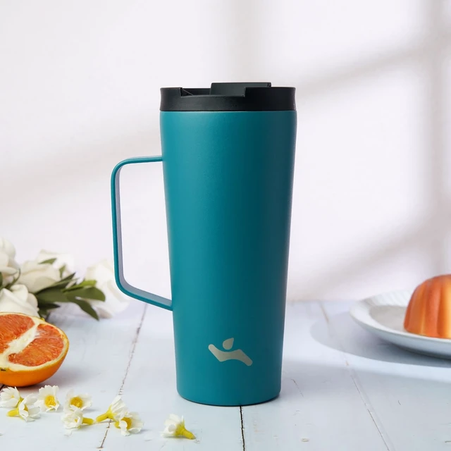 Alt view image 6 of 7 - 18 oz Insulated Tumbler with Handle & Straw, Stainless Steel Mug | Blue; BPA-free, leak-proof reusable bottle for coffee, iced drinks, office, travel, outdoor use & daily hydration