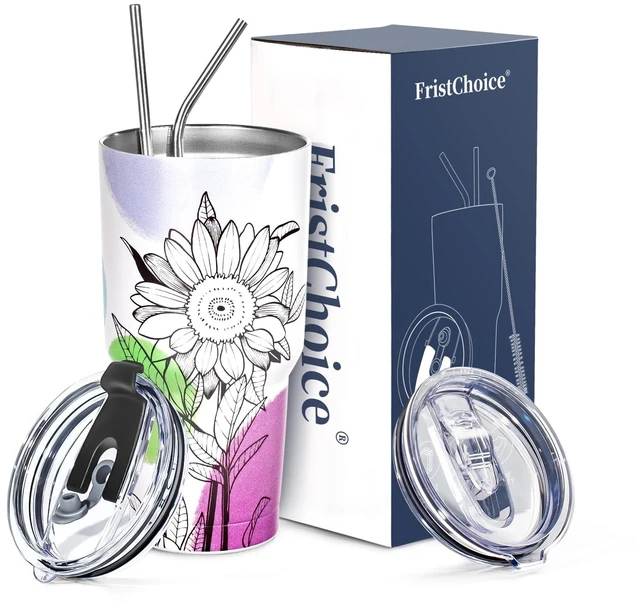 Main image of 30 oz Tumbler with Lids and Straws Double Wall Insulated Tumbler Cup,Stainless Steel Leak-proof Thermal Coffee Tumbler Powder Coated Travel Mug for Cold and Hot Beverages,Sunflower