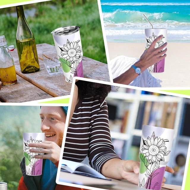 Alt view image 6 of 7 - 30 oz Tumbler with Lids and Straws Double Wall Insulated Tumbler Cup,Stainless Steel Leak-proof Thermal Coffee Tumbler Powder Coated Travel Mug for Cold and Hot Beverages,Sunflower
