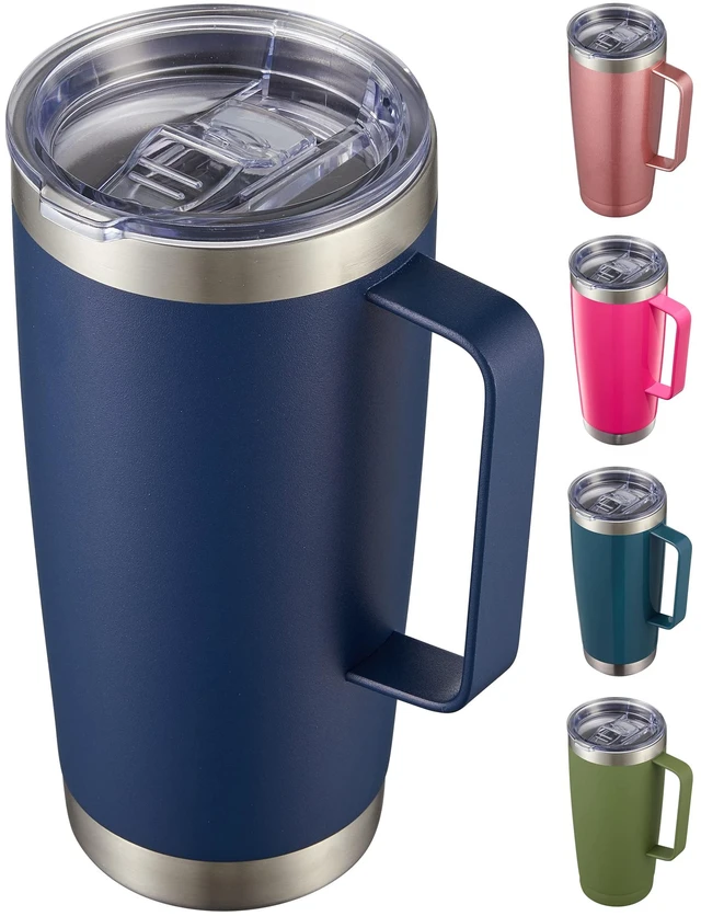 Main image of 20 oz Tumbler Mug with Lid and Straw, Insulated Travel Mug with Handle, Double Wall Stainless Steel Vacuum Coffee Tumbler, Thermal Cup, Navy Blue