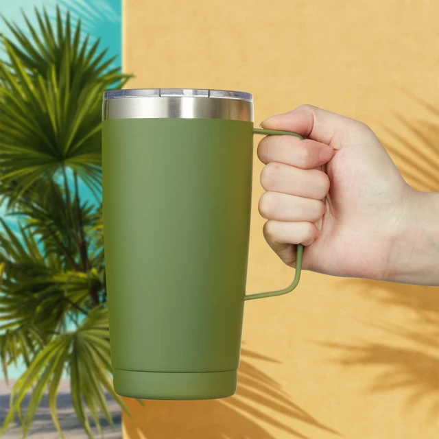 Alt view image 3 of 6 - 20 oz Tumbler Mug with Lid and Straw, Insulated Travel Mug with Handle, Double Wall Stainless Steel Vacuum Coffee Tumbler, Thermal Cup, Navy Blue