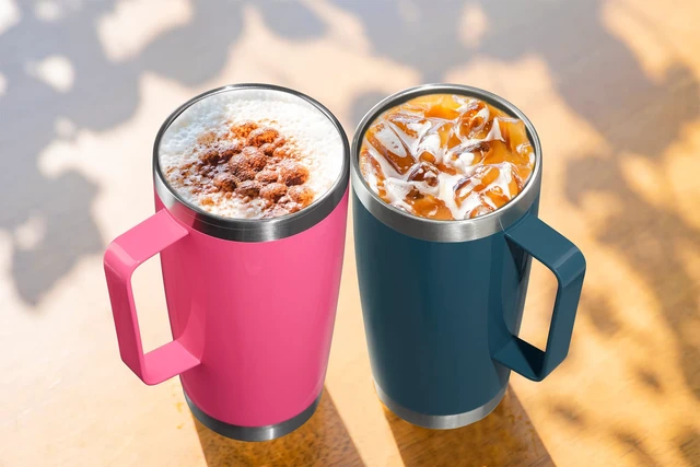 Alt view image 5 of 6 - 20 oz Tumbler Mug with Lid and Straw, Insulated Travel Mug with Handle, Double Wall Stainless Steel Vacuum Coffee Tumbler, Thermal Cup, Navy Blue
