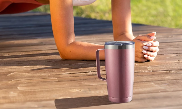 Alt view image 6 of 6 - 20 oz Tumbler Mug with Lid and Straw, Insulated Travel Mug with Handle, Double Wall Stainless Steel Vacuum Coffee Tumbler, Thermal Cup, Navy Blue