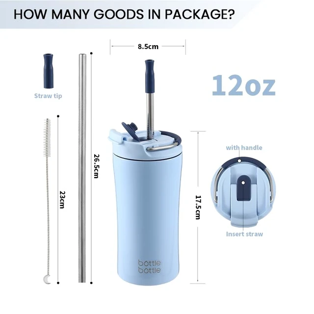 Alt view image 4 of 7 - Insulated coffee Tumbler with Dual-use Lid and Straw 12oz | Double Walled,Stainless Steel,with Handle,Iced Travel Coffee Mug for Woman and Man,BPA-Free