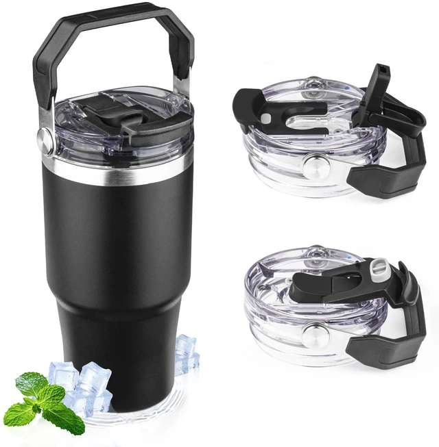 Main image of 20oz Tumbler with Handle and Flip Straw Lid Double Wall Insulated Travel Coffee Mug Stainless Steel Vacuum Insulated Coffee Tumbler Cup for Hot and Cold Beverages,Leak-proof&BPA-free (20oz,Black)