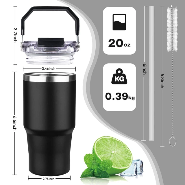 Alt view image 2 of 7 - 20oz Tumbler with Handle and Flip Straw Lid Double Wall Insulated Travel Coffee Mug Stainless Steel Vacuum Insulated Coffee Tumbler Cup for Hot and Cold Beverages,Leak-proof&BPA-free (20oz,Black)