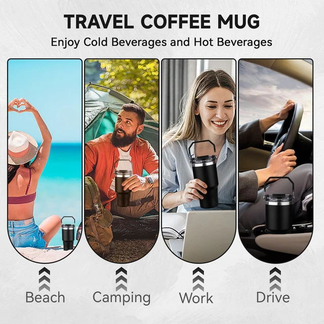 Alt view image 7 of 7 - 20oz Tumbler with Handle and Flip Straw Lid Double Wall Insulated Travel Coffee Mug Stainless Steel Vacuum Insulated Coffee Tumbler Cup for Hot and Cold Beverages,Leak-proof&BPA-free (20oz,Black)