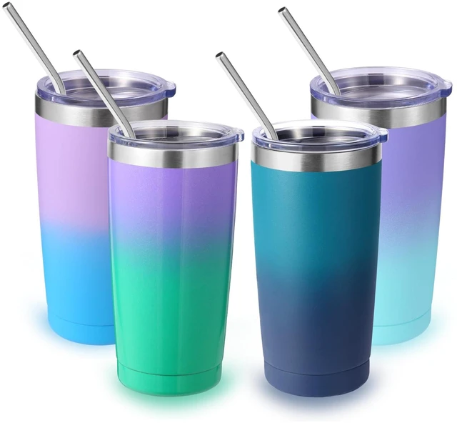Main image of 20oz Stainless Steel Tumbler with Lid and Straw Bulk 4 Pack,Double Wall Insulated Travel Iced Coffee Mug Fits Cup holder,Powder Coated Cups for Hot/Cold Drinks,Gifts for WomenAssorted,4 Set