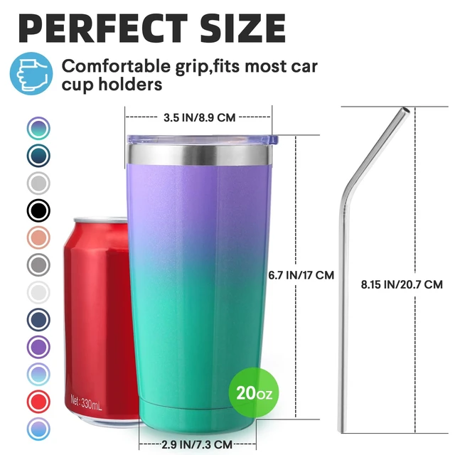Alt view image 2 of 7 - 20oz Stainless Steel Tumbler with Lid and Straw Bulk 4 Pack,Double Wall Insulated Travel Iced Coffee Mug Fits Cup holder,Powder Coated Cups for Hot/Cold Drinks,Gifts for WomenAssorted,4 Set
