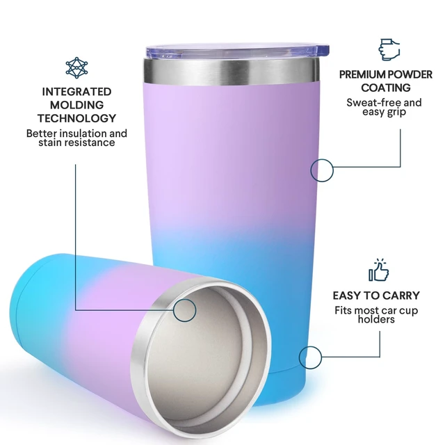 Alt view image 4 of 7 - 20oz Stainless Steel Tumbler with Lid and Straw Bulk 4 Pack,Double Wall Insulated Travel Iced Coffee Mug Fits Cup holder,Powder Coated Cups for Hot/Cold Drinks,Gifts for WomenAssorted,4 Set