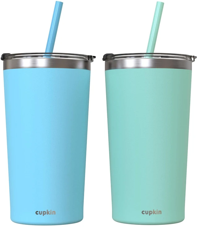 Main image of Stainless Steel Insulated Tumbler with Lid and Straw, 20 oz Stainless Steel Cups, Set of 2 Travel Coffee Mug for Adults, Iced Coffee Cup with Lid, Tumbler for Travel (Blue + Green)