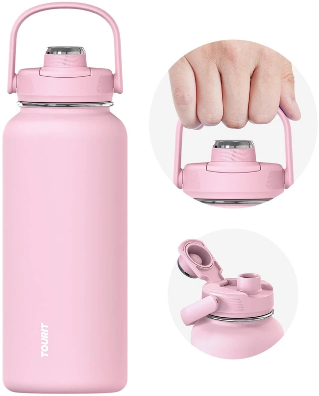 Main image of 24 oz Insulated Stainless Steel Water Bottle, Pink | Double-wall vacuum thermal flask with top handle, leakproof & BPA-free design for sports, gym, hiking & travel use