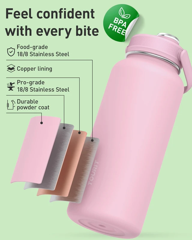 Alt view image 2 of 7 - 24 oz Insulated Stainless Steel Water Bottle, Pink | Double-wall vacuum thermal flask with top handle, leakproof & BPA-free design for sports, gym, hiking & travel use