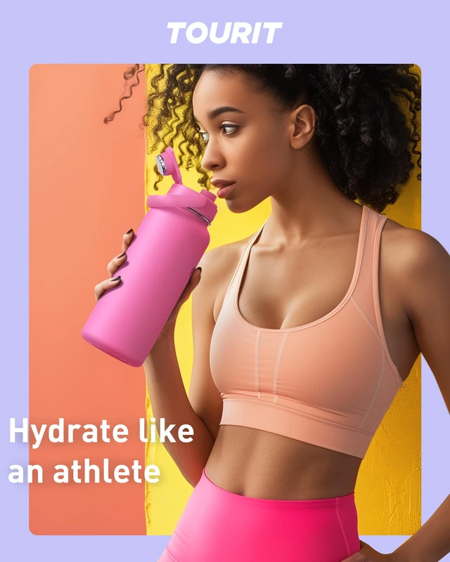 Alt view image 7 of 7 - 24 oz Insulated Stainless Steel Water Bottle, Pink | Double-wall vacuum thermal flask with top handle, leakproof & BPA-free design for sports, gym, hiking & travel use