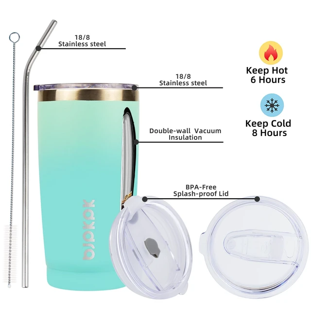 Alt view image 2 of 6 - 20oz Coffee Tumbler with Lid & Straw, Insulated Stainless Steel Mug | Double Wall Vacuum, Keeps Hot/Cold, BPA Free, Leak Proof, Iced Coffee Cup Fit Car Holder, Travel & Beach, Mint