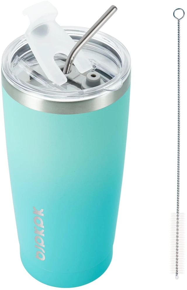 Main image of 20oz Coffee Tumbler with Lid & Straw, Insulated Stainless Steel Mug | Double Wall Vacuum, Keeps Hot/Cold, BPA Free, Leak Proof, Iced Coffee Cup Fit Car Holder, Travel & Beach, Mint