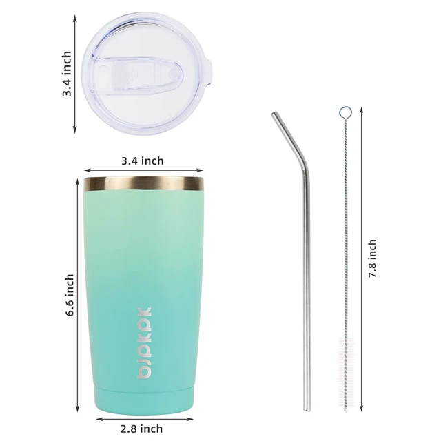 Alt view image 3 of 6 - 20oz Coffee Tumbler with Lid & Straw, Insulated Stainless Steel Mug | Double Wall Vacuum, Keeps Hot/Cold, BPA Free, Leak Proof, Iced Coffee Cup Fit Car Holder, Travel & Beach, Mint
