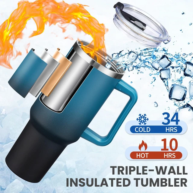 Alt view image 2 of 7 - 40 oz Tumbler With Handle Travel Coffee Mug Stainless Steel Cup with Straw | Cold-34H & Hot-10H, Leak-Proof Cup, Dishwasher Safe, Travel Water Bottle, Daily Hydration Home & Office Use