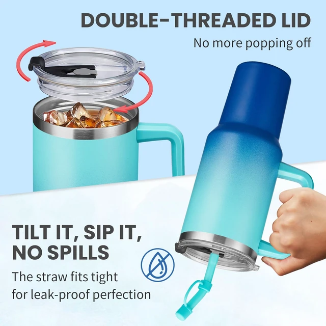 Alt view image 3 of 7 - 40 oz Tumbler With Handle Travel Coffee Mug Stainless Steel Cup with Straw | Cold-34H & Hot-10H, Leak-Proof Cup, Dishwasher Safe, Travel Water Bottle, Daily Hydration Home & Office Use