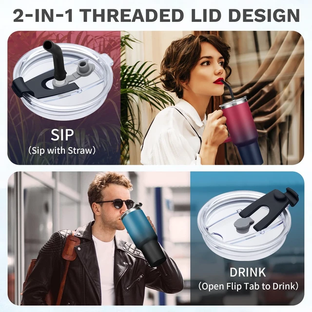 Alt view image 5 of 7 - 40 oz Tumbler With Handle Travel Coffee Mug Stainless Steel Cup with Straw | Cold-34H & Hot-10H, Leak-Proof Cup, Dishwasher Safe, Travel Water Bottle, Daily Hydration Home & Office Use
