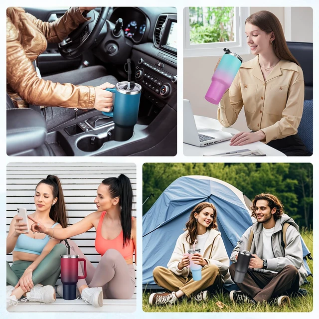 Alt view image 6 of 7 - 40 oz Tumbler With Handle Travel Coffee Mug Stainless Steel Cup with Straw | Cold-34H & Hot-10H, Leak-Proof Cup, Dishwasher Safe, Travel Water Bottle, Daily Hydration Home & Office Use