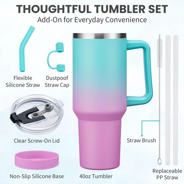 Alt view image 7 of 7 - 40 oz Tumbler With Handle Travel Coffee Mug Stainless Steel Cup with Straw | Cold-34H & Hot-10H, Leak-Proof Cup, Dishwasher Safe, Travel Water Bottle, Daily Hydration Home & Office Use