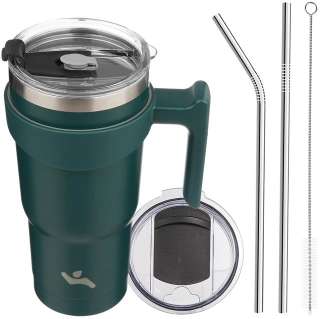 Main image of 20 oz Tumbler with Handle and Straw, Insulated Travel Mug | Lavender; BPA-free, leak-proof tumbler with 2 lids, 2 straws, cup holder fit for coffee, office, travel & daily use