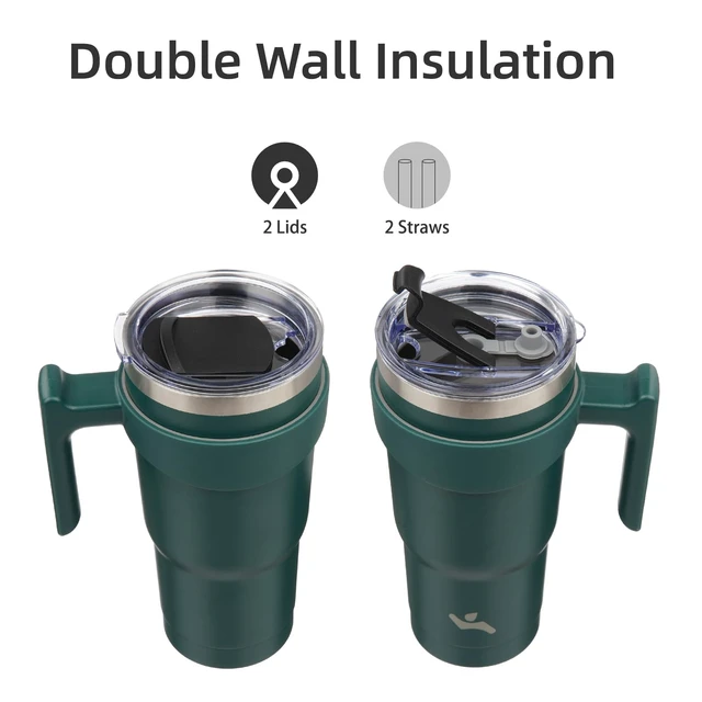 Alt view image 3 of 7 - 20 oz Tumbler with Handle and Straw, Insulated Travel Mug | Lavender; BPA-free, leak-proof tumbler with 2 lids, 2 straws, cup holder fit for coffee, office, travel & daily use