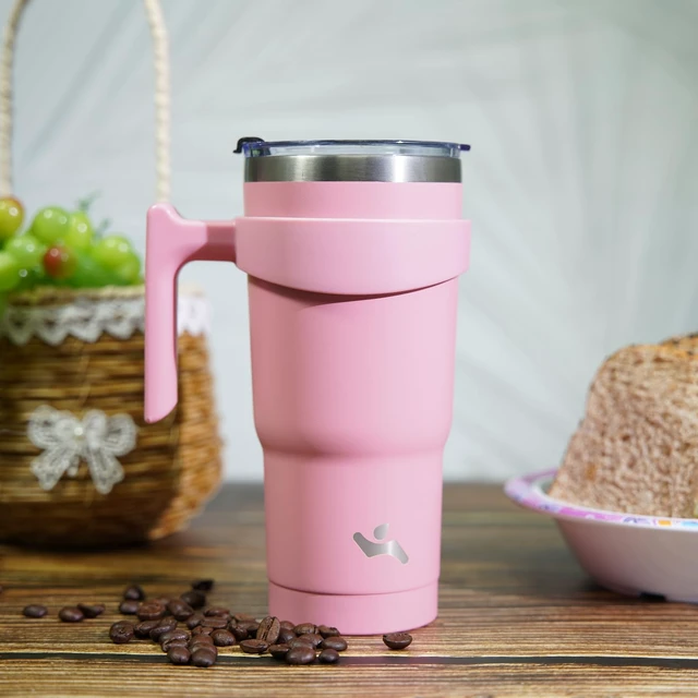 Alt view image 6 of 7 - 20 oz Tumbler with Handle and Straw, Insulated Travel Mug | Lavender; BPA-free, leak-proof tumbler with 2 lids, 2 straws, cup holder fit for coffee, office, travel & daily use