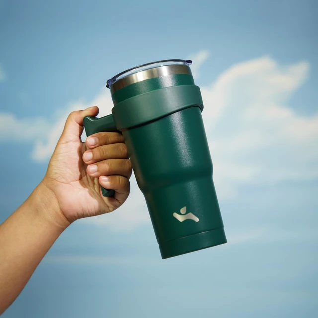 Alt view image 5 of 7 - 20 oz Tumbler with Handle and Straw, Insulated Travel Mug | Lavender; BPA-free, leak-proof tumbler with 2 lids, 2 straws, cup holder fit for coffee, office, travel & daily use