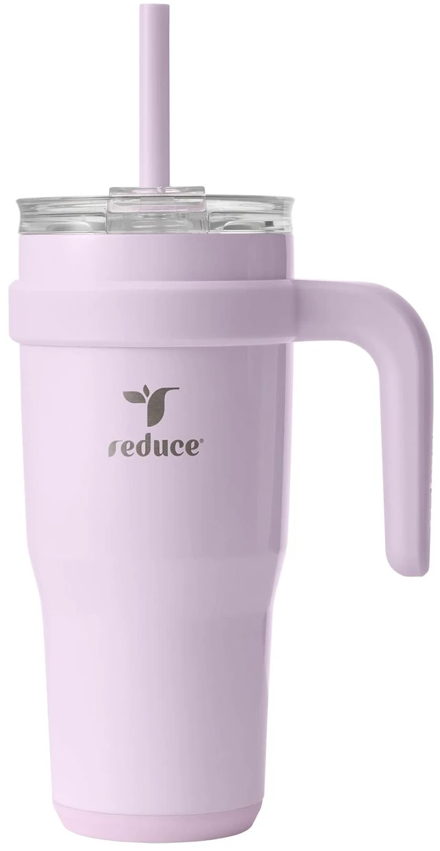 Main image of 24 oz Stainless Steel Tumbler with Handle - Dual-Wall Vacuum Insulated Travel Mug, Sweat-Proof Lid & Reusable Straw - Keeps Drinks Cold for 24 Hrs, Fits Cupholders, Dishwasher Safe - Lilac Bud
