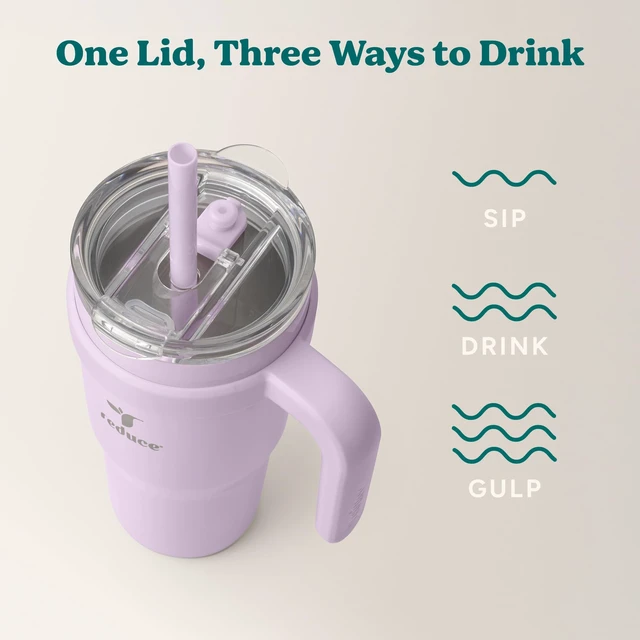 Alt view image 5 of 7 - 24 oz Stainless Steel Tumbler with Handle - Dual-Wall Vacuum Insulated Travel Mug, Sweat-Proof Lid & Reusable Straw - Keeps Drinks Cold for 24 Hrs, Fits Cupholders, Dishwasher Safe - Lilac Bud
