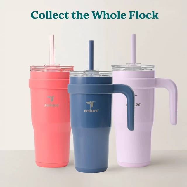 Alt view image 7 of 7 - 24 oz Stainless Steel Tumbler with Handle - Dual-Wall Vacuum Insulated Travel Mug, Sweat-Proof Lid & Reusable Straw - Keeps Drinks Cold for 24 Hrs, Fits Cupholders, Dishwasher Safe - Lilac Bud