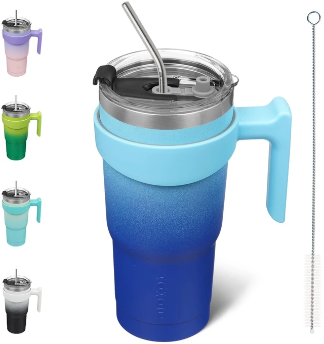 Main image of 20 oz Tumbler with Handle & Straw, Insulated Stainless Steel Mug | Double Wall Vacuum, Keeps Hot/Cold, Thermal Cup, BPA Free, Dishwasher Safe, Sweatproof, Cupholder Fit, Coffee & Travel, Sky