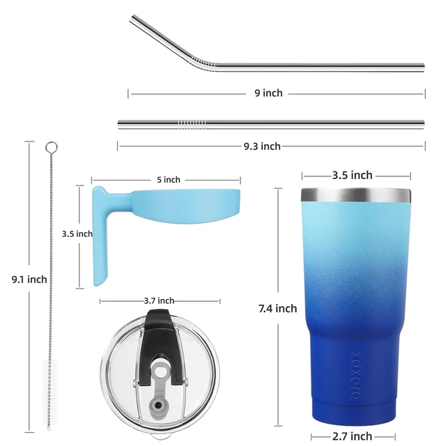 Alt view image 3 of 7 - 20 oz Tumbler with Handle & Straw, Insulated Stainless Steel Mug | Double Wall Vacuum, Keeps Hot/Cold, Thermal Cup, BPA Free, Dishwasher Safe, Sweatproof, Cupholder Fit, Coffee & Travel, Sky