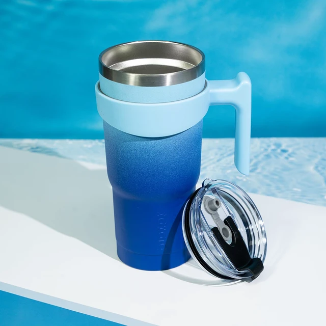 Alt view image 5 of 7 - 20 oz Tumbler with Handle & Straw, Insulated Stainless Steel Mug | Double Wall Vacuum, Keeps Hot/Cold, Thermal Cup, BPA Free, Dishwasher Safe, Sweatproof, Cupholder Fit, Coffee & Travel, Sky
