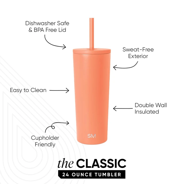 Alt view image 2 of 6 - Iced Coffee Tumbler, Insulated | 24oz | Orange | Reusable Stainless Steel Cup, Travel Mug, Water Bottle with Straw | Cupholder Friendly & Spill Resistant, Mango
