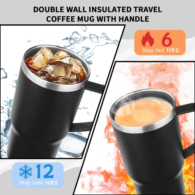 Alt view image 4 of 7 - 20oz Insulated Tumbler with Handle Stainless Steel Travel Coffee Mug with Lid and Straw Double Wall Vacuum Leak-proof Reusable Thermal Water Cup for Hot and Cold Drinks (Black,1 Pack)