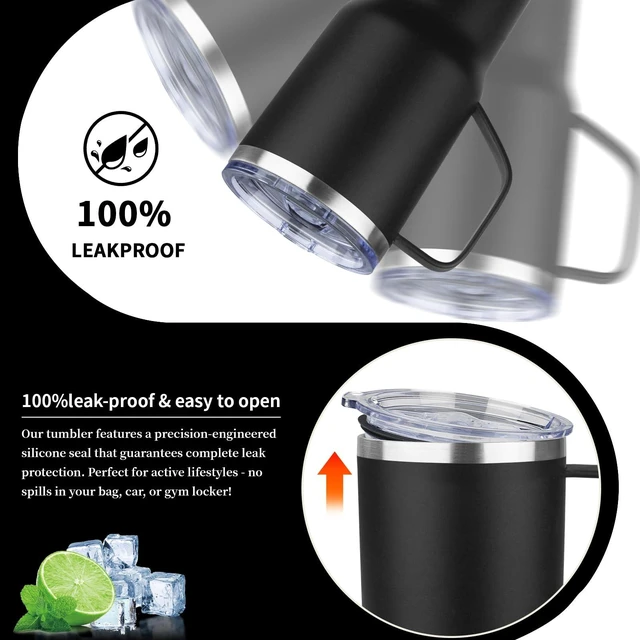 Alt view image 5 of 7 - 20oz Insulated Tumbler with Handle Stainless Steel Travel Coffee Mug with Lid and Straw Double Wall Vacuum Leak-proof Reusable Thermal Water Cup for Hot and Cold Drinks (Black,1 Pack)