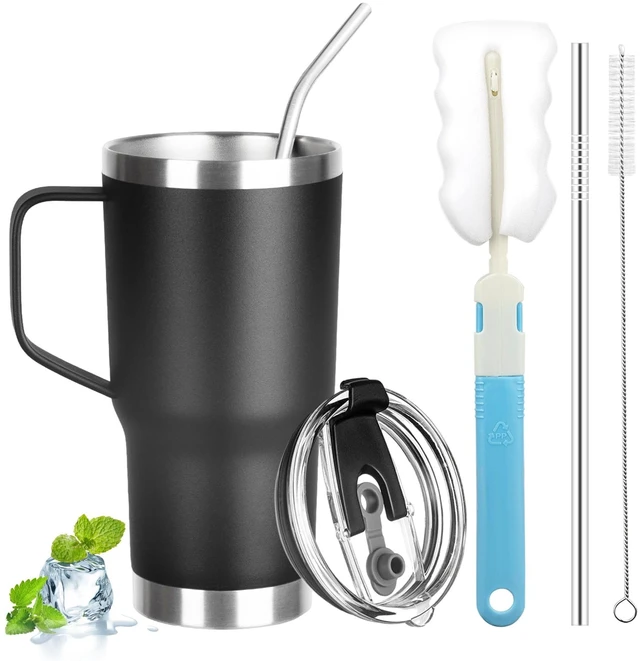Main image of 20 oz Tumbler with Handle, Stainless Steel Insulated Tumbler with Lid and Straw, Double Wall Vacuum Coffee Mug Tumbler, Insulated Coffee Thermal Cup for Cold and Hot (Black)