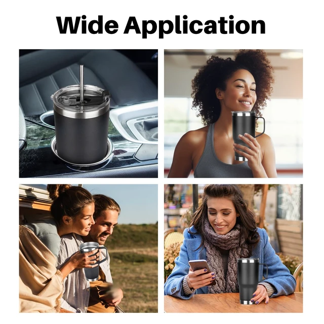 Alt view image 7 of 7 - 20 oz Tumbler with Handle, Stainless Steel Insulated Tumbler with Lid and Straw, Double Wall Vacuum Coffee Mug Tumbler, Insulated Coffee Thermal Cup for Cold and Hot (Black)